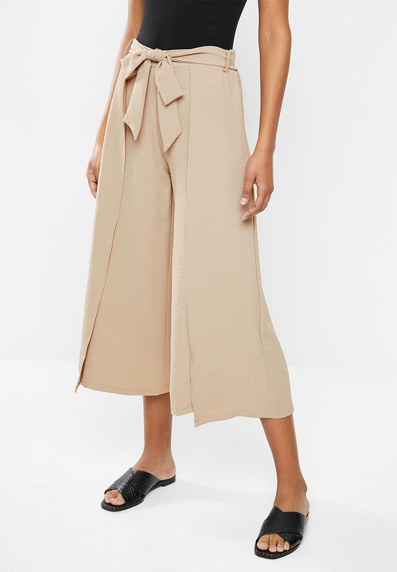 Airflow mock wrap culotte pant with tie belt stone MILLA Trousers