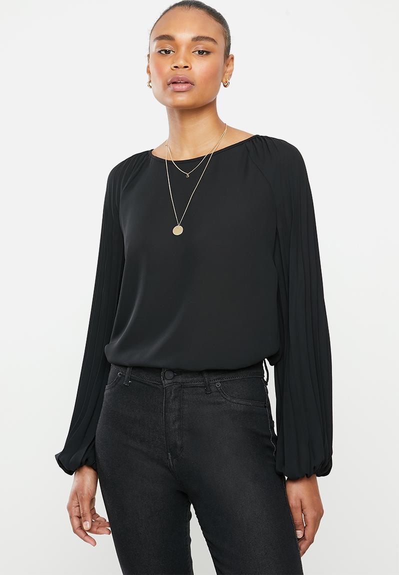 Pleated slv blouse - black edit Blouses | Superbalist.com