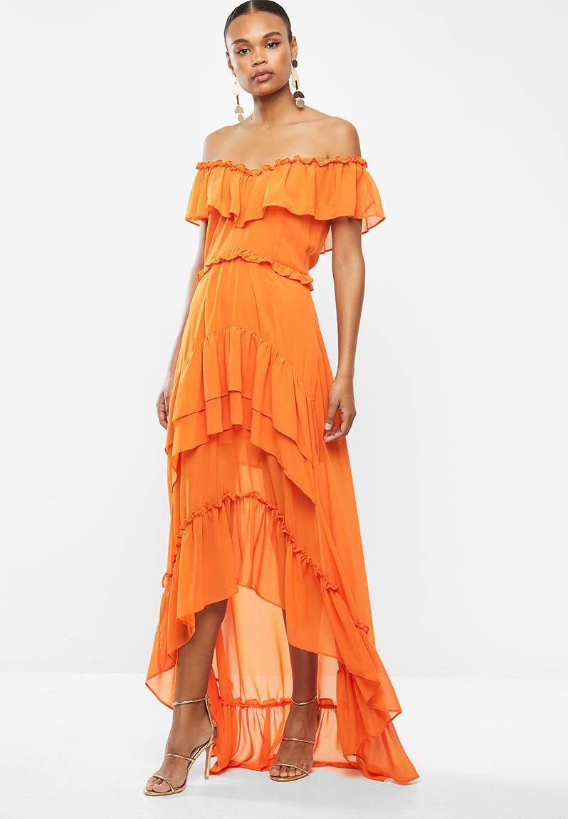 Bardot ruffle high low maxi dress - orange Missguided Occasion ...