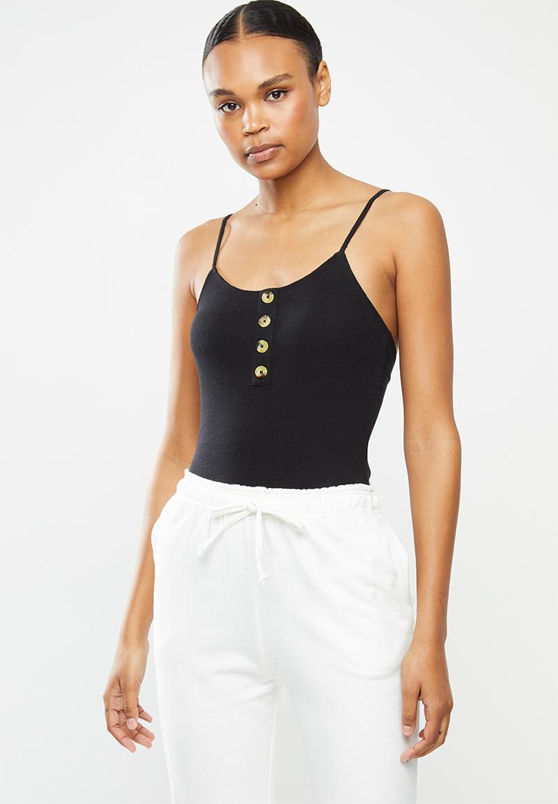 Spagetti strap button through bodysuit - black Brave Soul T-Shirts ...