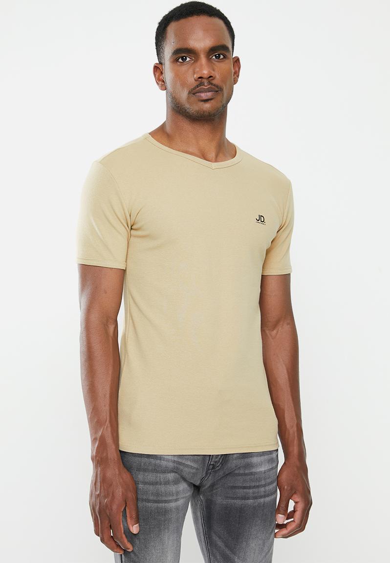 Slim fit short sleeve v-neck - stone Jonathan D T-Shirts & Vests ...