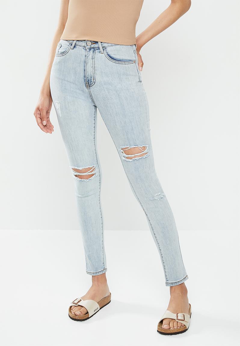 Sinner Multi Distress Skinny Jean Blue Missguided Jeans