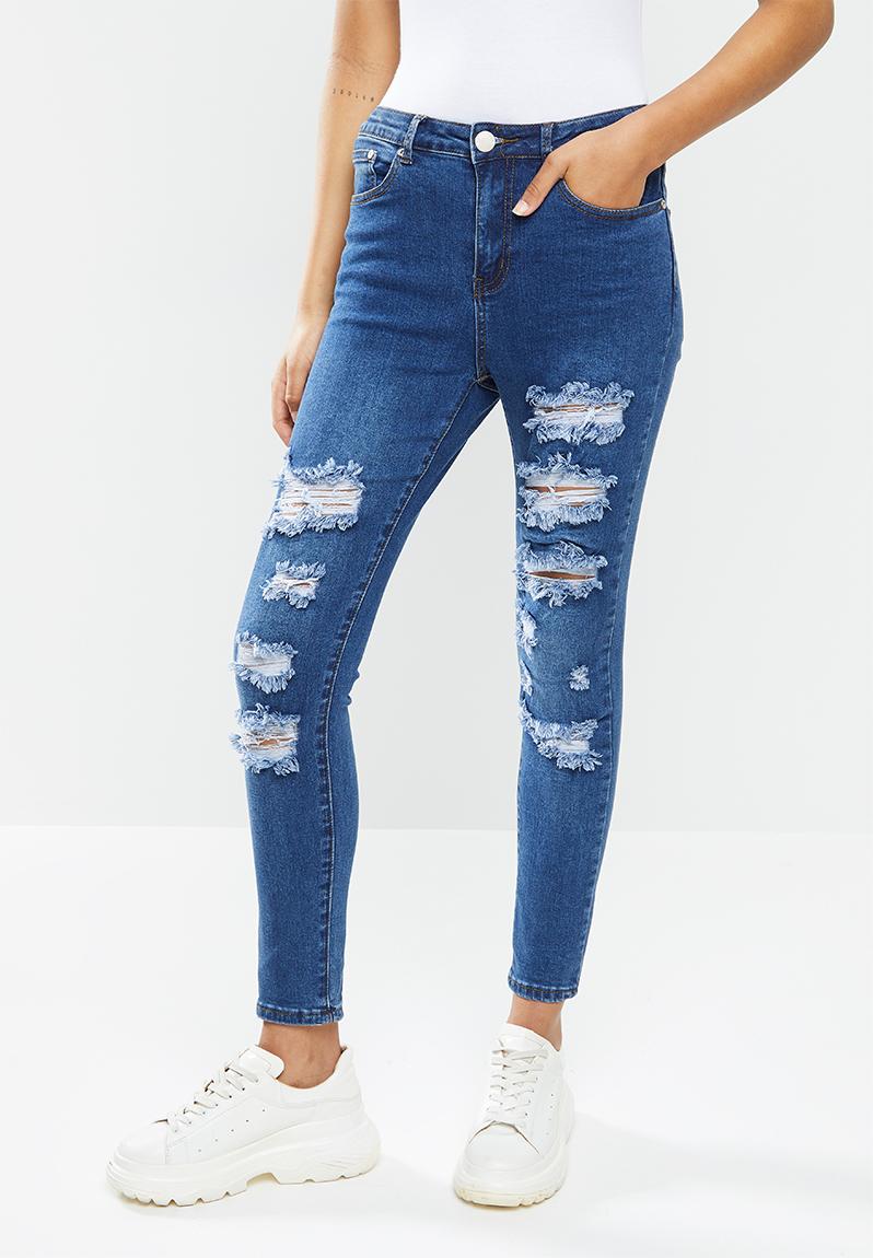 Skinny ripped mid rise jean - blue Glamorous Jeans | Superbalist.com
