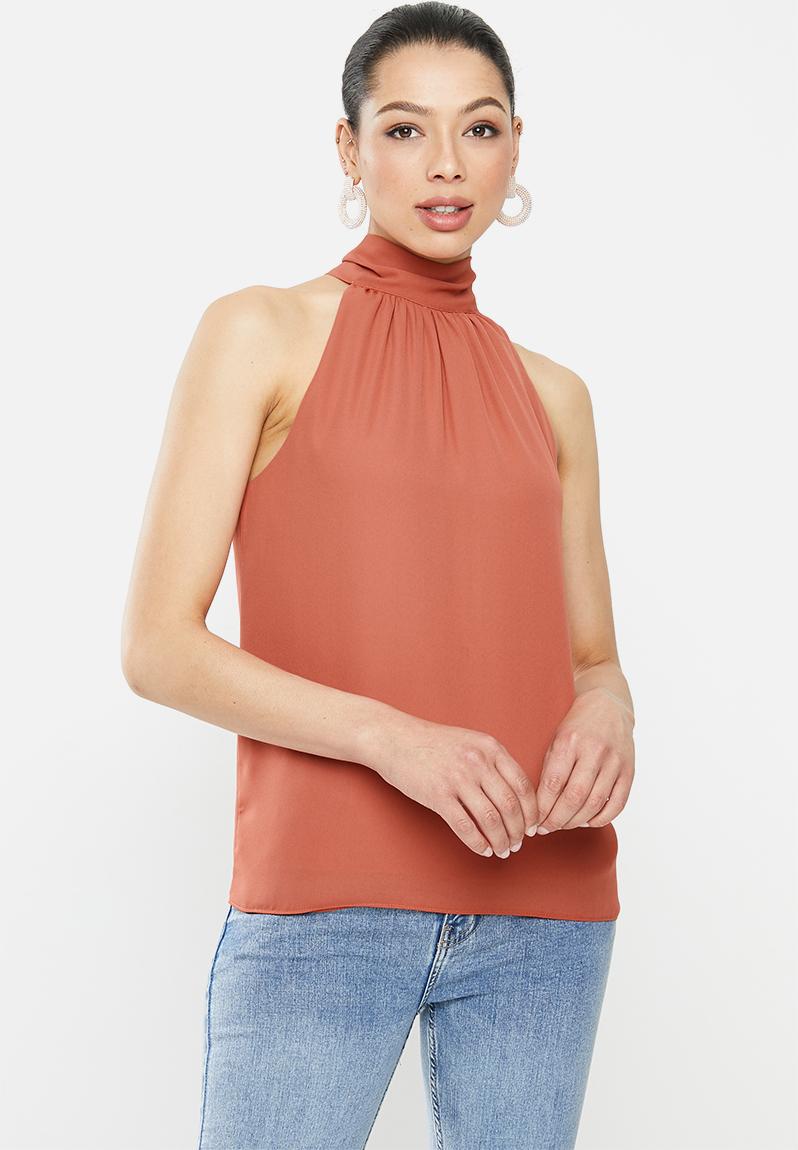 Georgette halter neck blouse with neck tie - rust MILLA Blouses ...