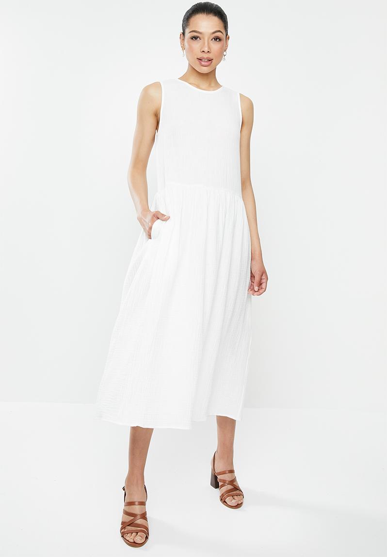 Cotton sleeveless midi dress with tier - white MILLA Formal ...