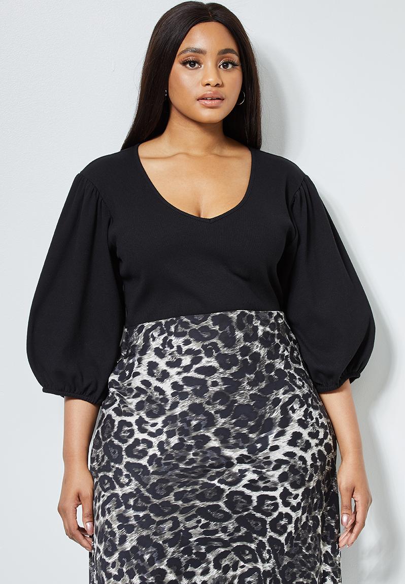 rib puff sleeve top