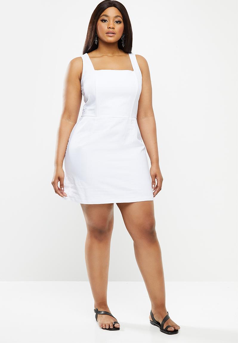 Plus square neck lace up dress - white Glamorous Dresses | Superbalist.com