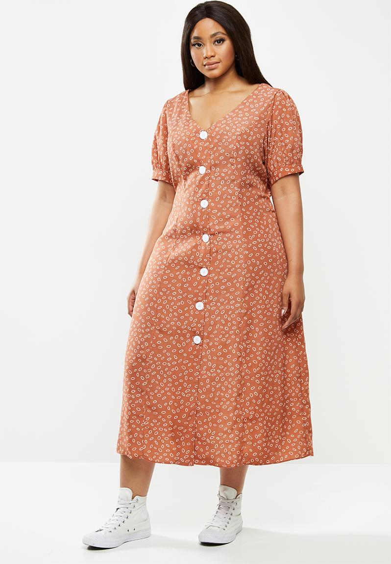 Plus button through midi dress - ditsy spot Glamorous Dresses ...