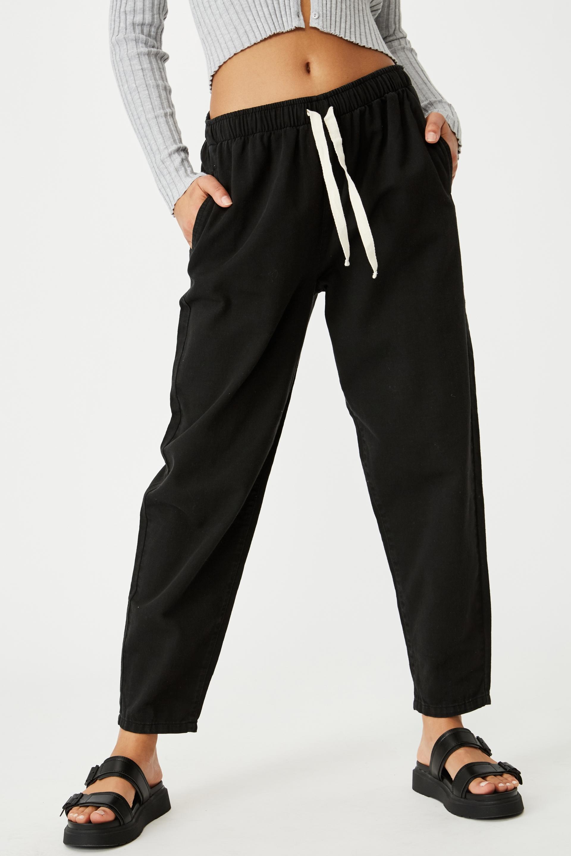 black pants with thin white stripes