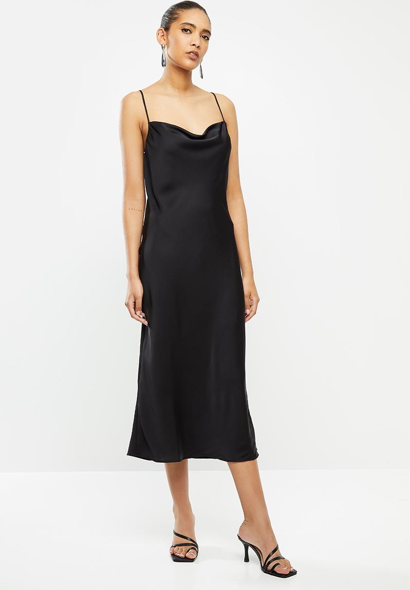 Satin cowl neck bias midi slip dress - black VELVET Formal ...