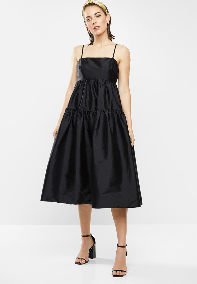 Dull taffeta cami midi dress with gauged tiers-black MILLA Formal ...