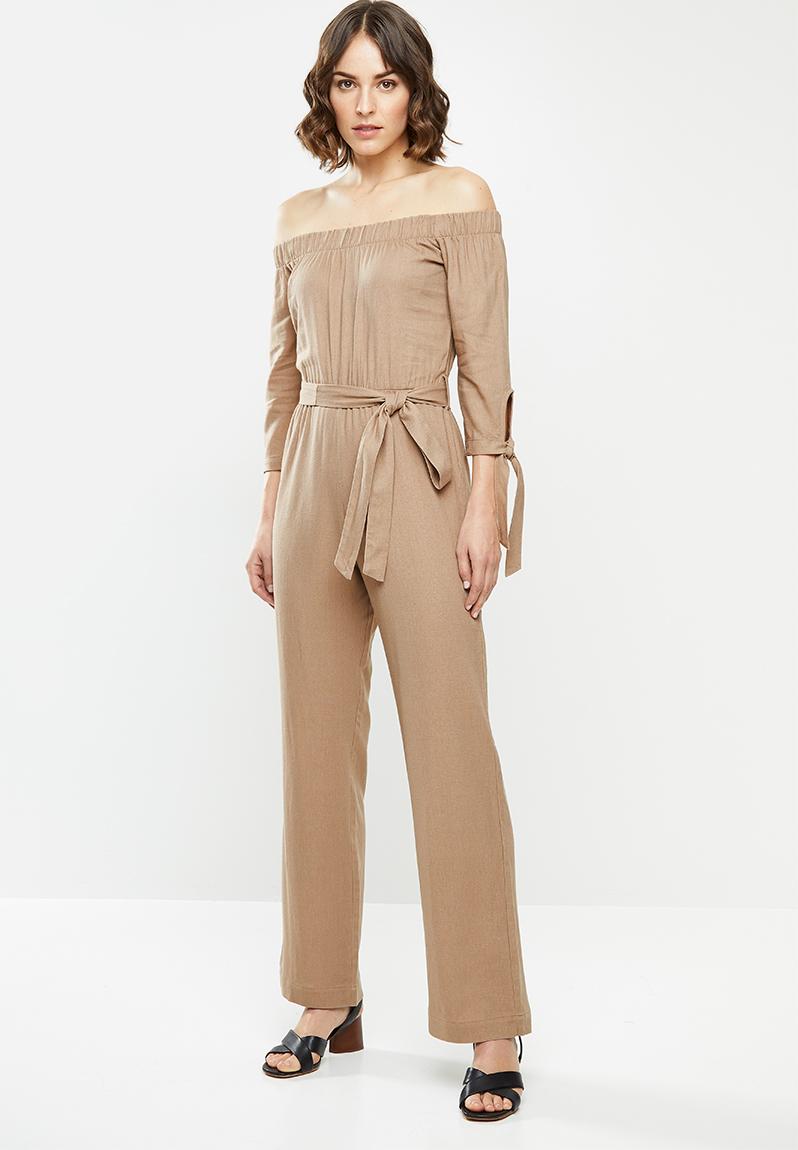 Off the shoulder jumpsuit - taupe edit Jumpsuits & Playsuits ...