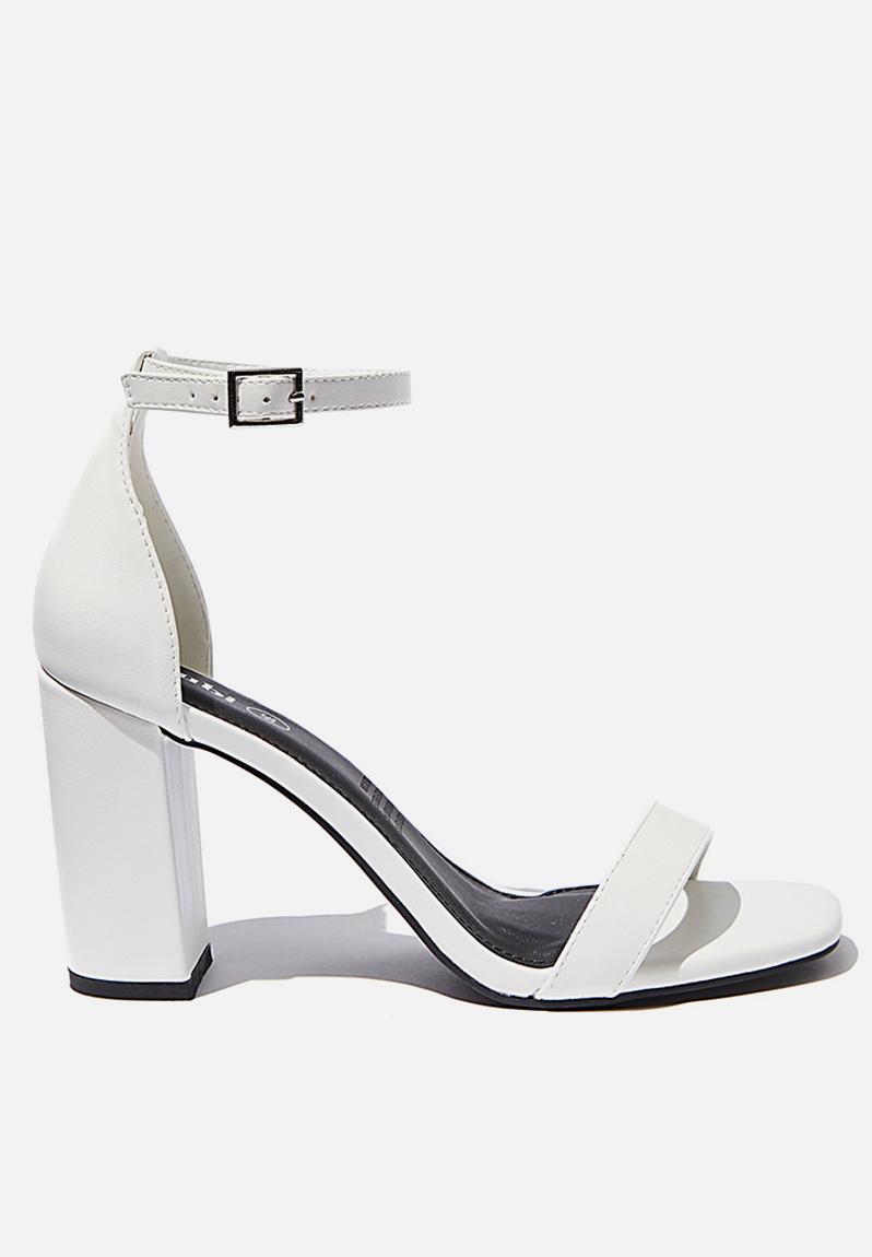 square toe heeled sandals white