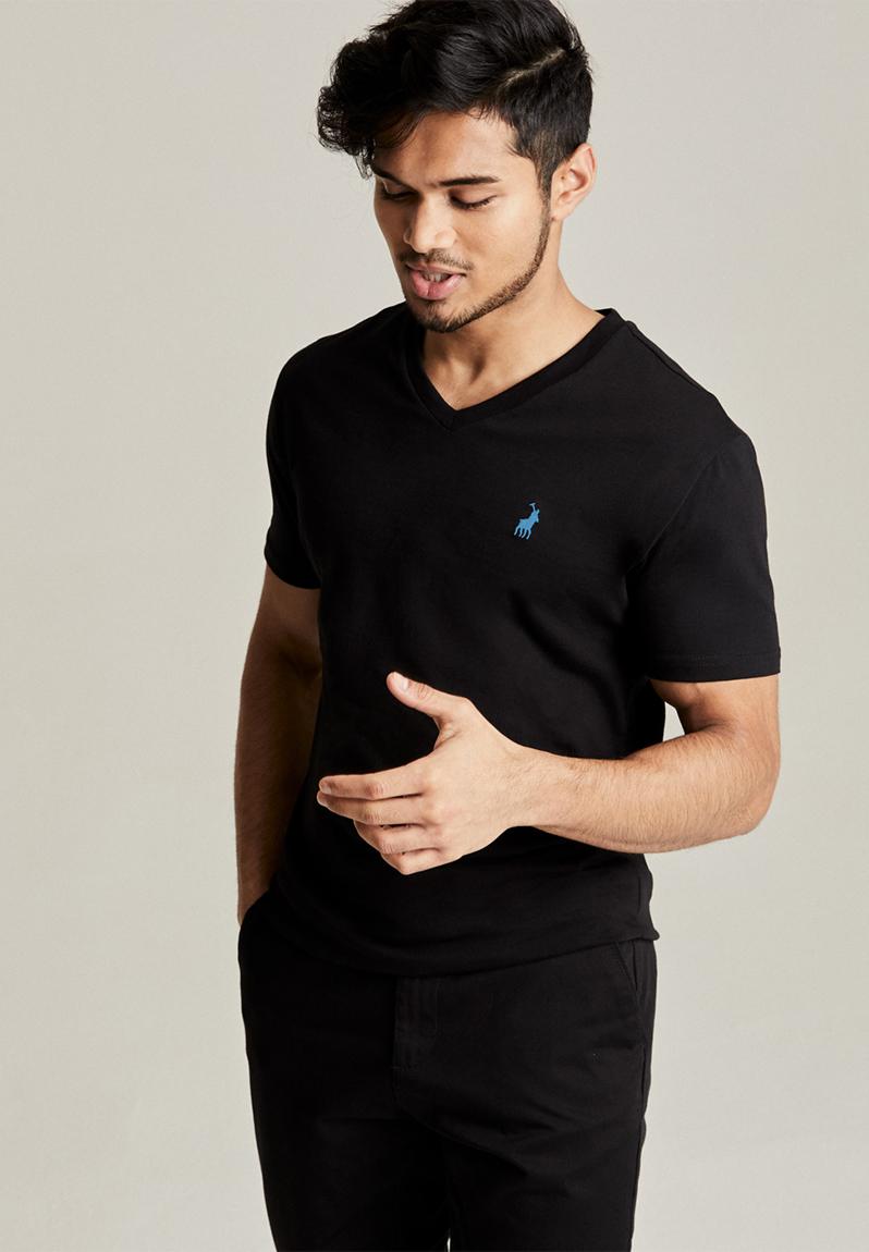 black v neck polo shirt