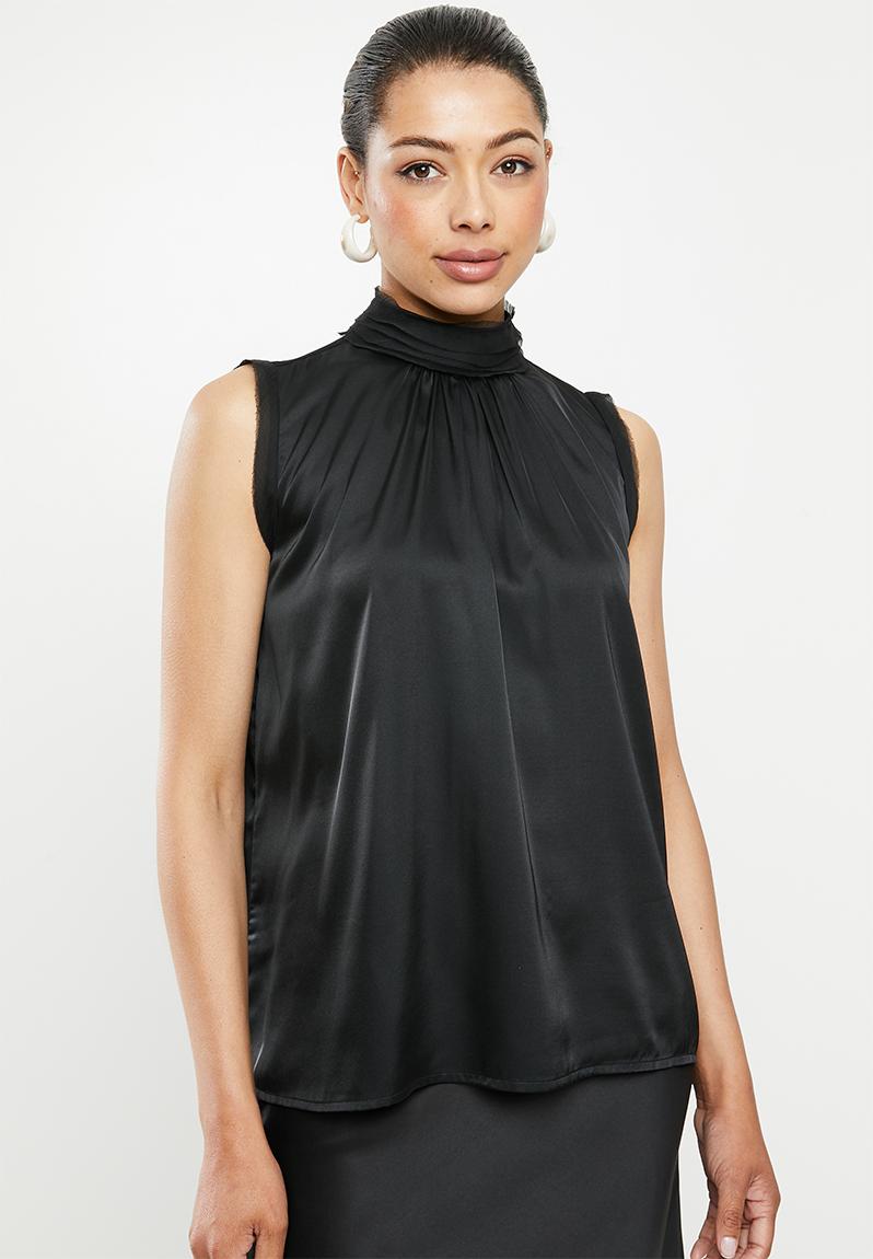 Chiffon trim sleeveless blouse - black edit Blouses | Superbalist.com