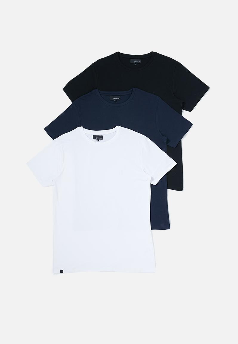 Premium short sleeve 3 pack crew neck tees - black/white/navy ...