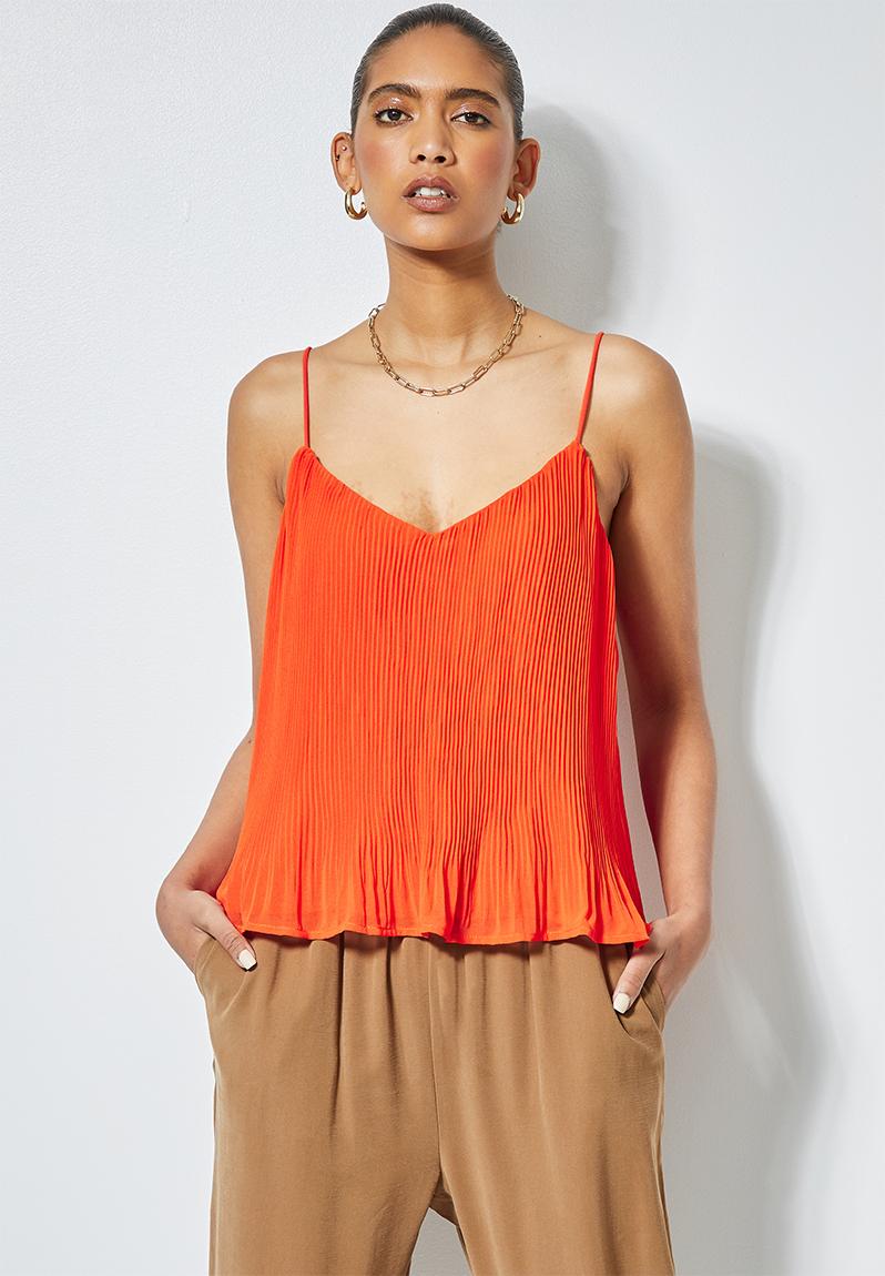 orange pleated top