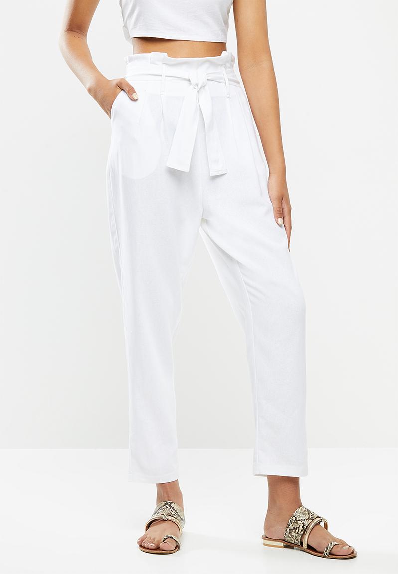 Pleat paperbag crop pant - white VELVET Trousers | Superbalist.com