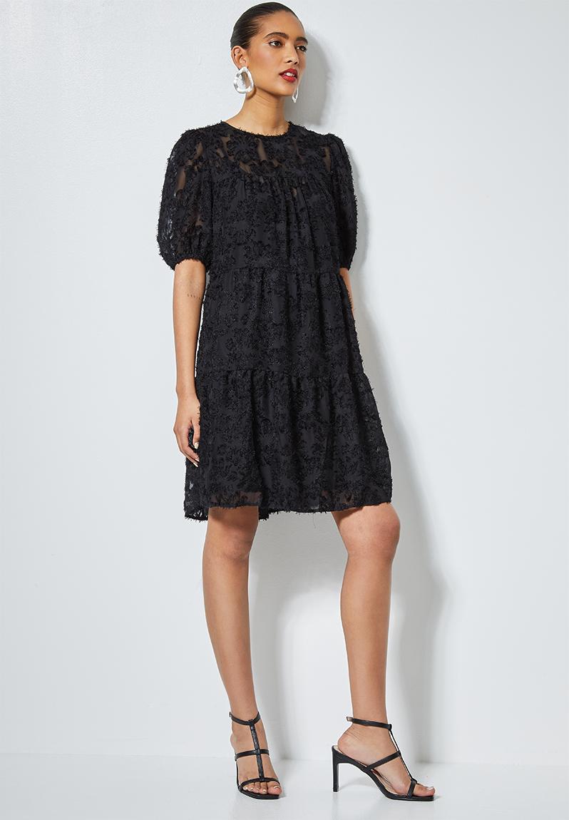 Babydoll tiered dress with special fabric black1 Superbalist Formal