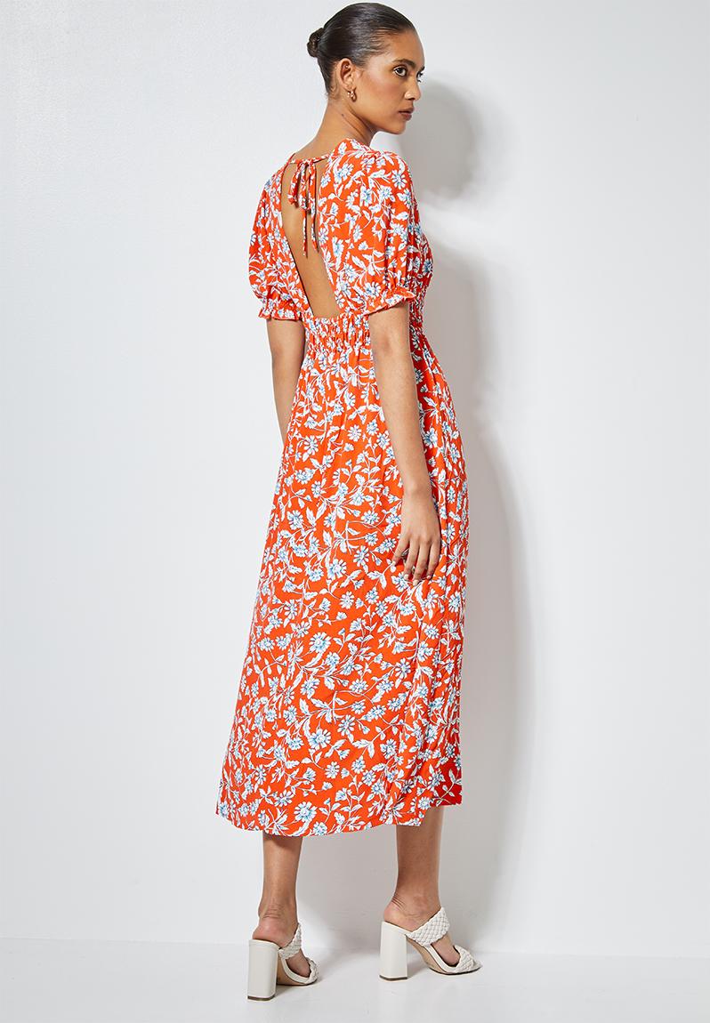 V-neck Chiffon Applique Waist Asymmetrical Dress Tangerine main image 1