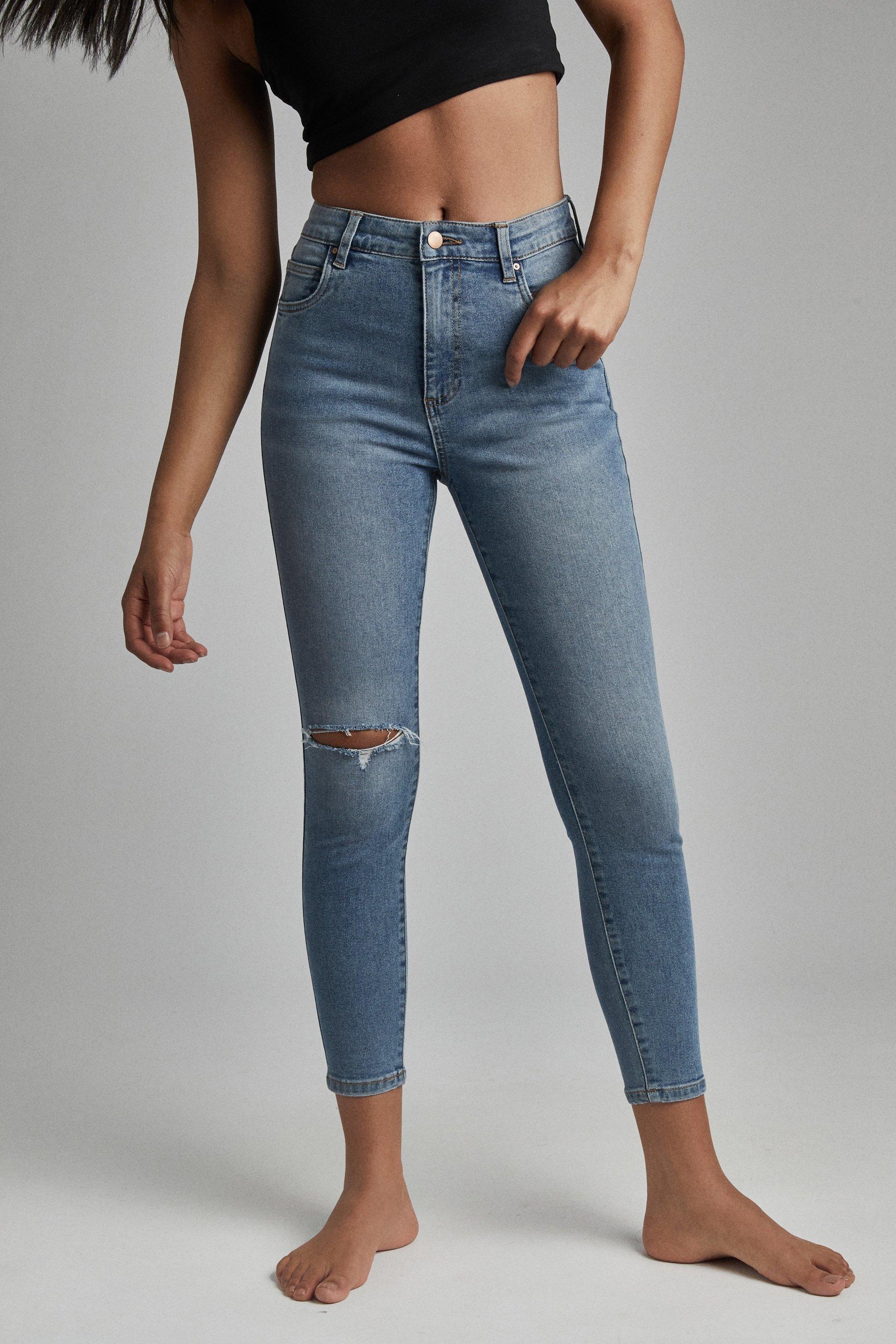 blue high rise skinny jeans