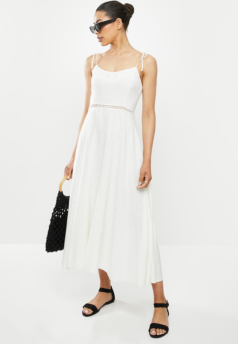 Linen cami circle midi fit & flare dress with trim insets - white MILLA ...