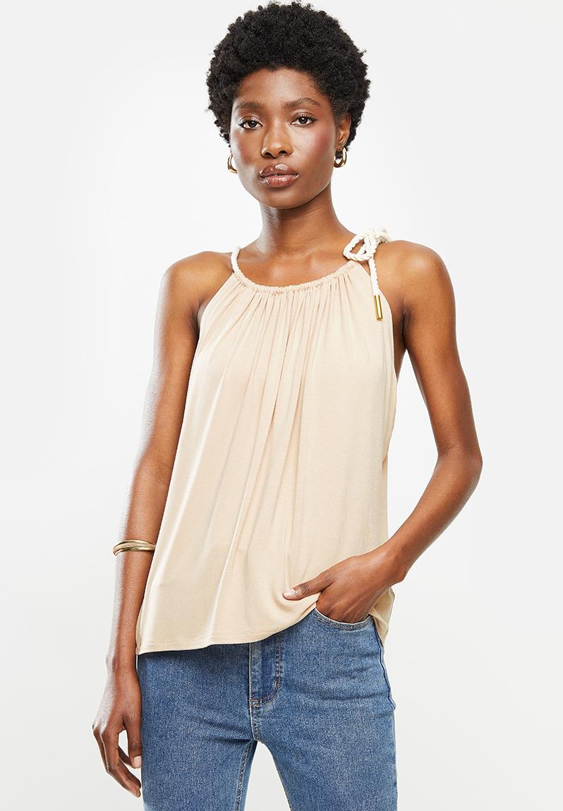 Knit halter top with rope trim - beige VELVET T-Shirts, Vests & Camis ...