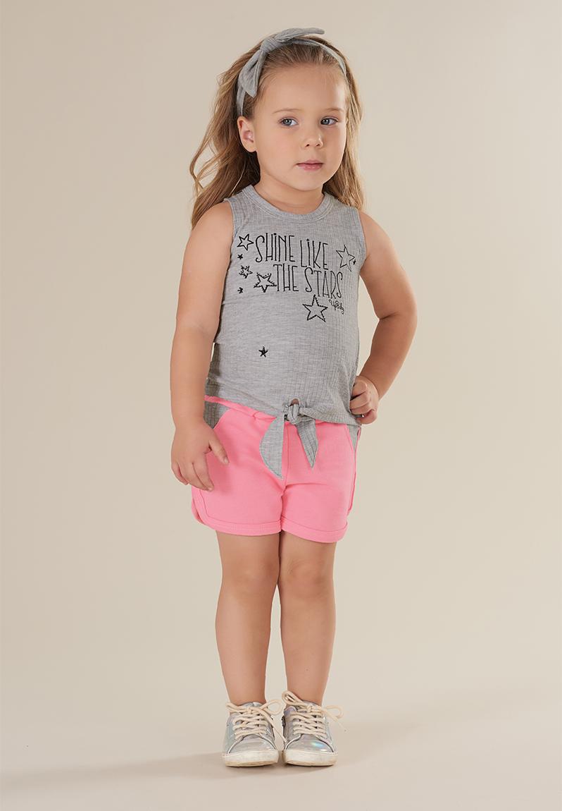 Girls sleeveless tee & shorts set - grey & pink UP Baby Sets ...