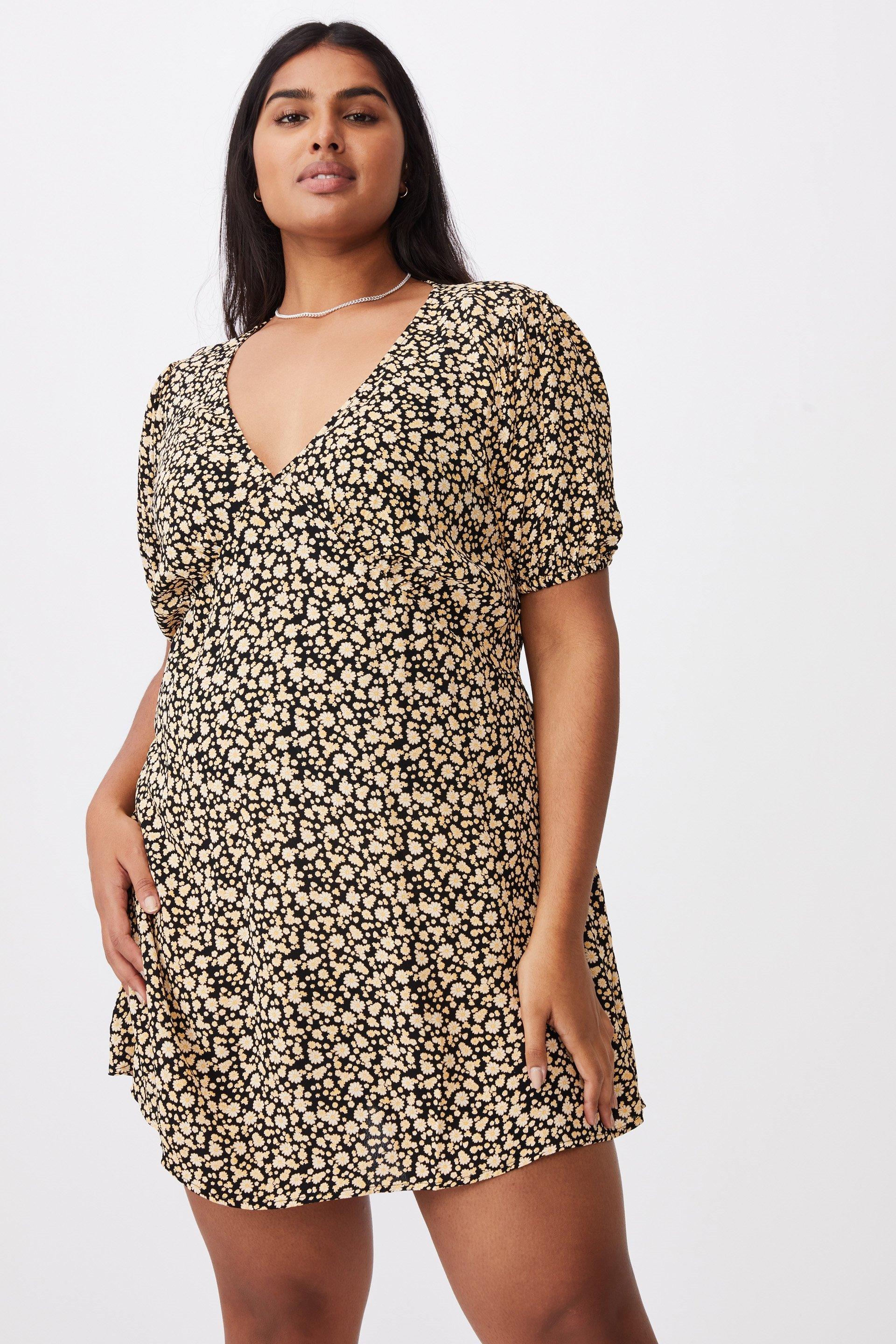 Curve woven miranda mini tea dress - alisa daisy black Cotton On ...