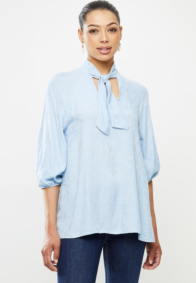 Jacquard tie front blouse - blue edit Blouses | Superbalist.com