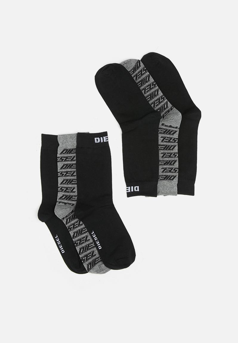 Ray 3 pack socks - black/black/grey print Diesel Socks | Superbalist.com