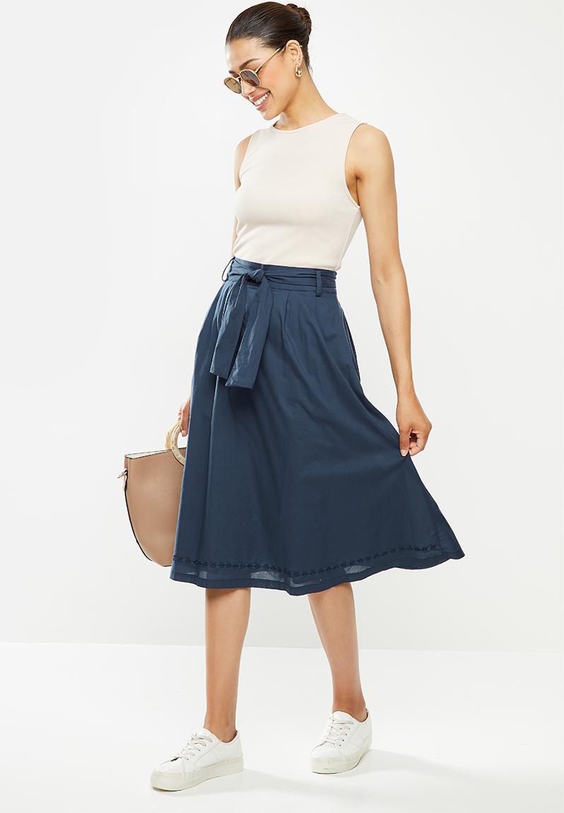 Cotton belted fit & flare skirt - navy edit Skirts | Superbalist.com
