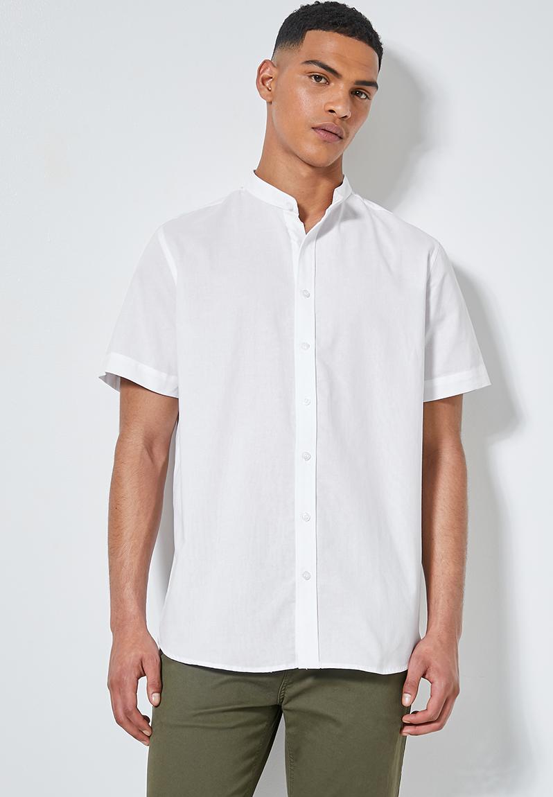 Regular fit mandarin short sleeve shirt - white Superbalist Shirts ...