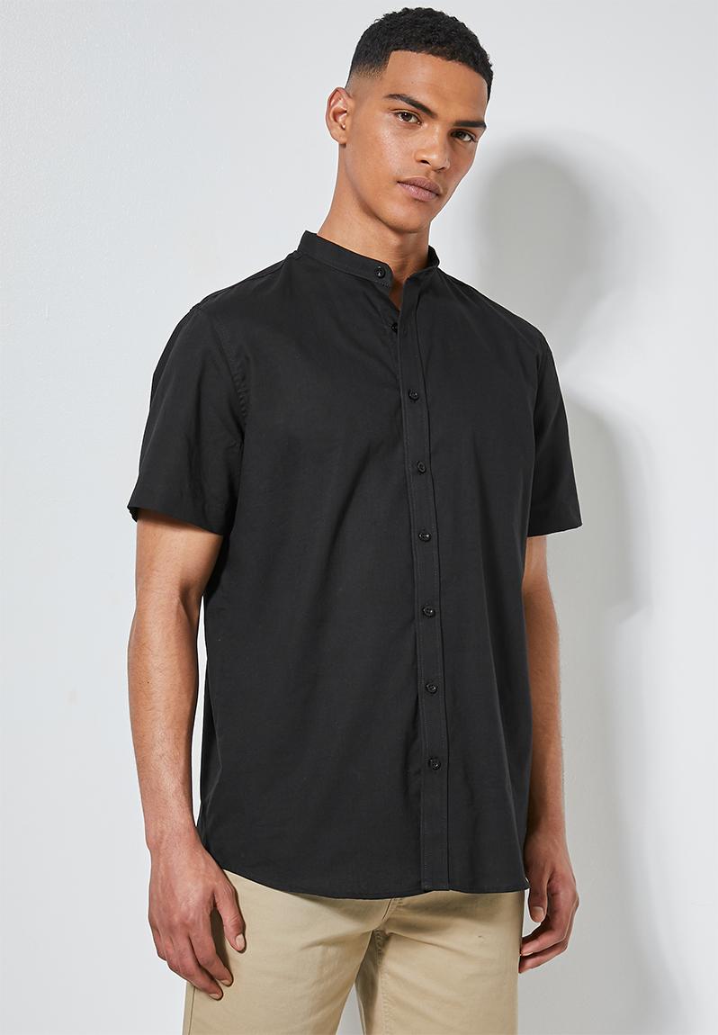 Regular fit mandarin s/s shirt - black Superbalist Shirts | Superbalist.com