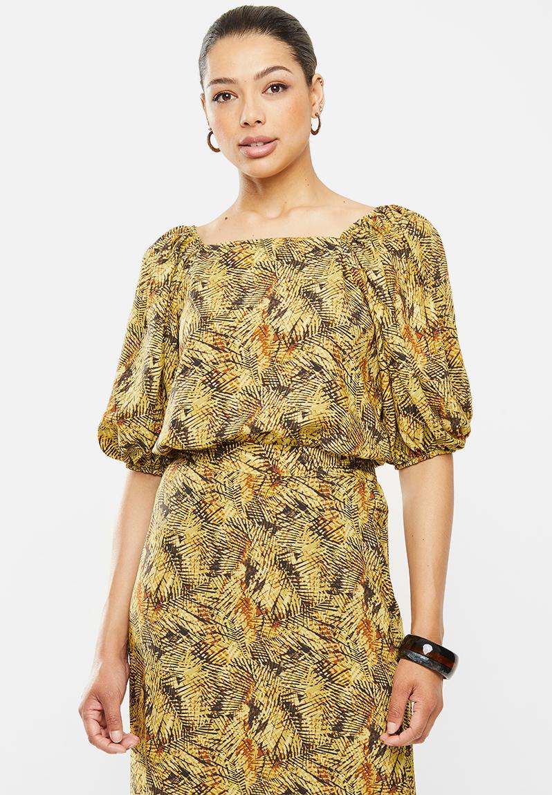 Square neck ruched slv blouse - ochre palm edit Blouses | Superbalist.com