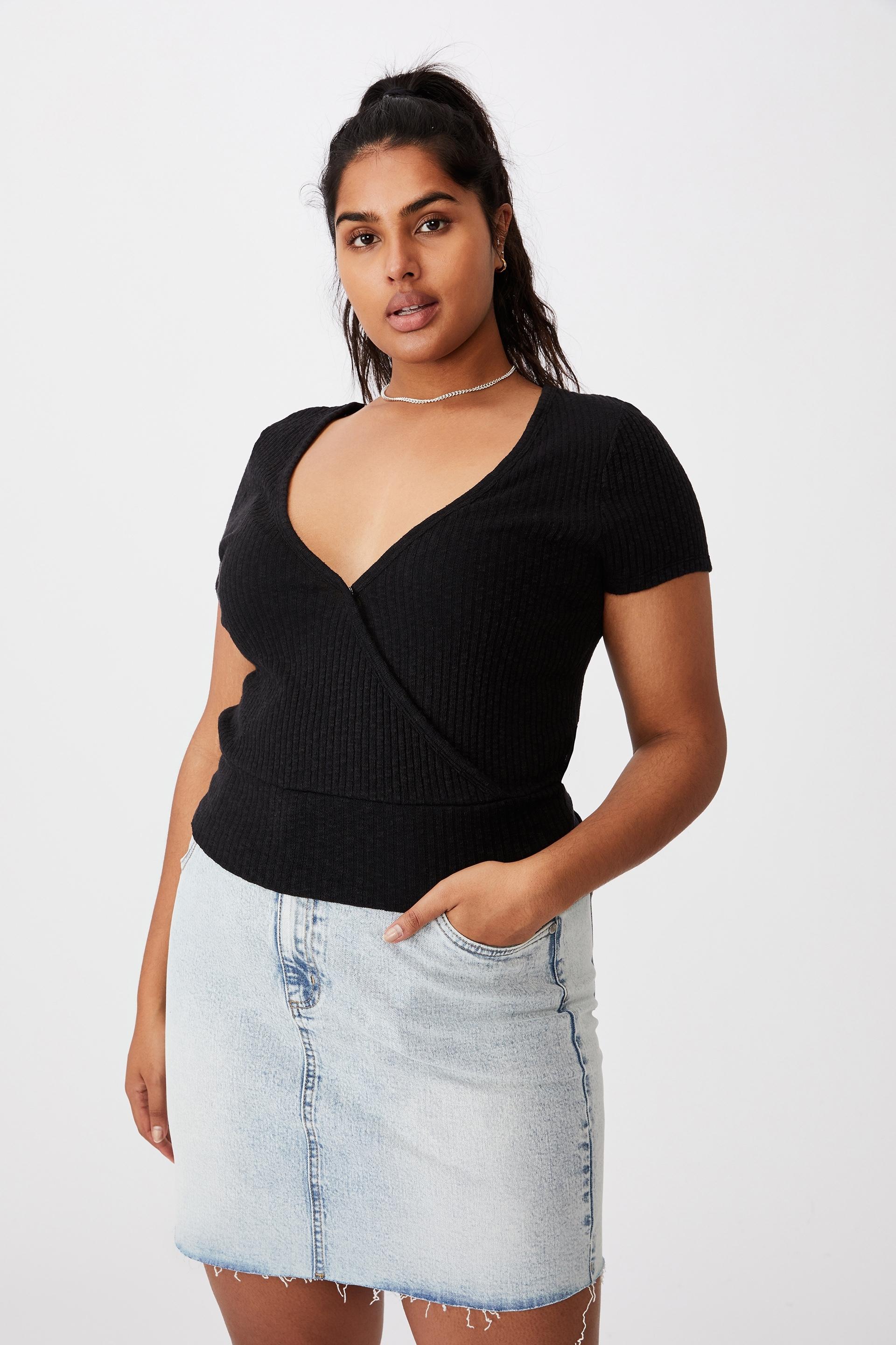 Curve tonya v cross over short sleeve top - black Cotton On Tops ...