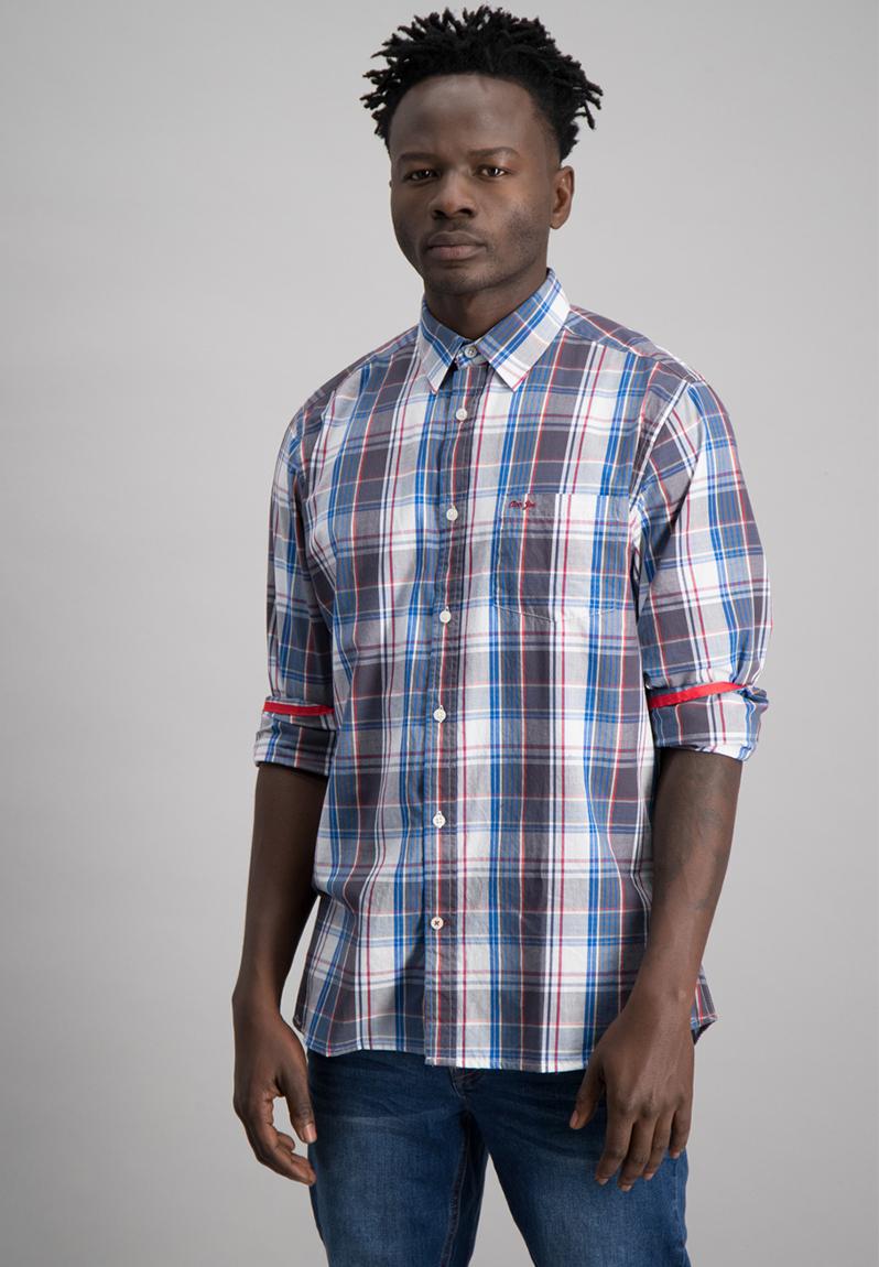 Aca joe striped check ls shirt - blue Aca Joe Shirts | Superbalist.com