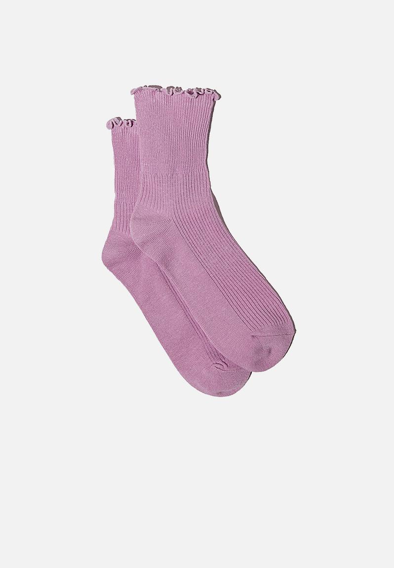 Frill ribbed quarter crew sock frosty lilac Cotton On Stockings