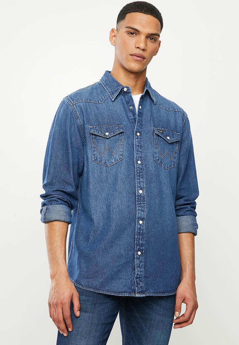 Denim regular fit shirt - light blue Wrangler Shirts | Superbalist.com