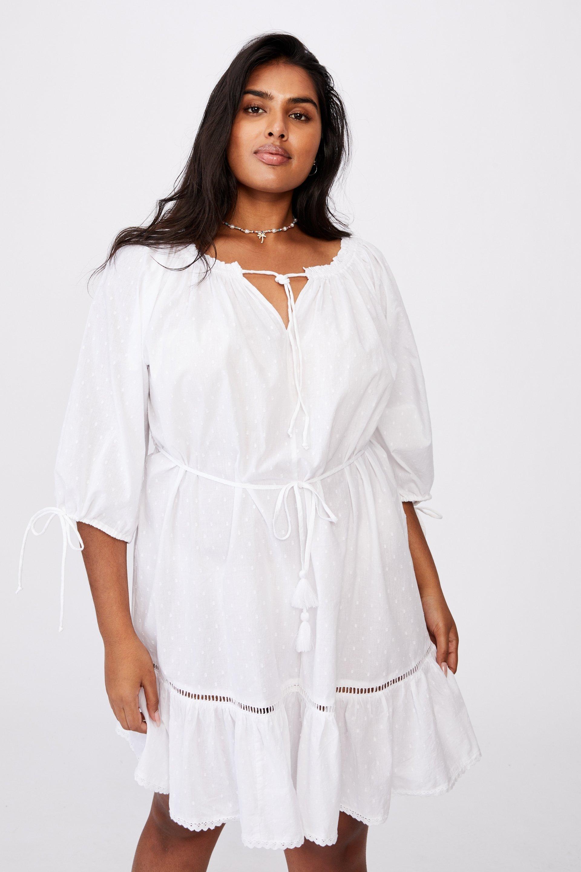 plus size white smock dress
