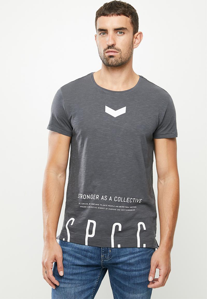 Duke fashion side slit straight hem T-shirt - charcoal S.P.C.C. T ...