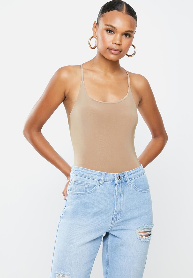 Cross Over Strappy Bodysuit Mocha Missguided T Shirts Vests And Camis