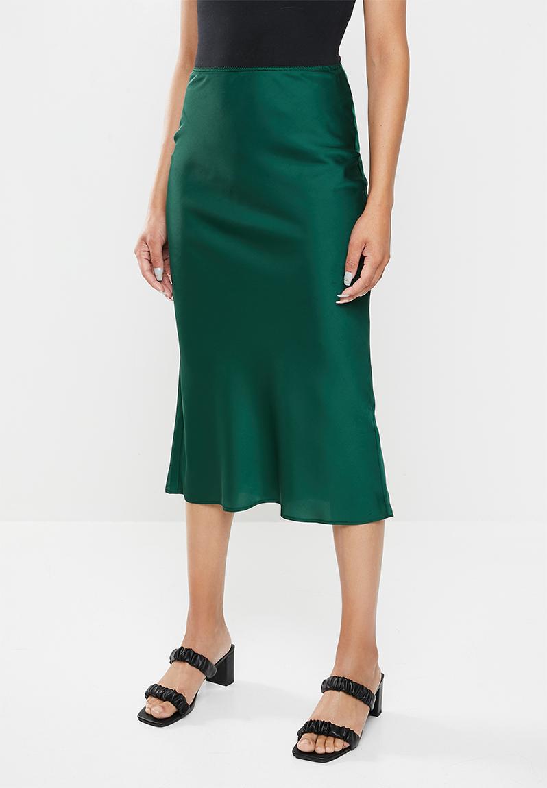 green midi skirt satin