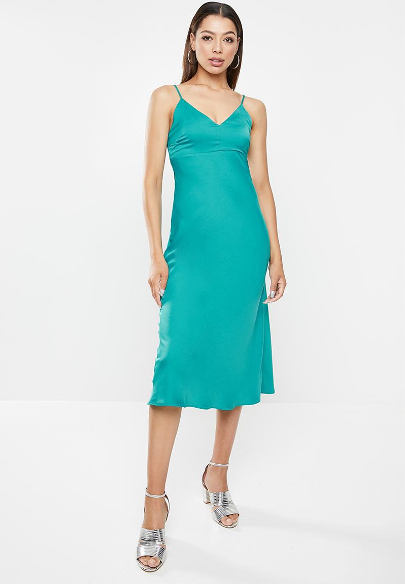 Strappy backless bias satin midi dress - teal VELVET Formal ...