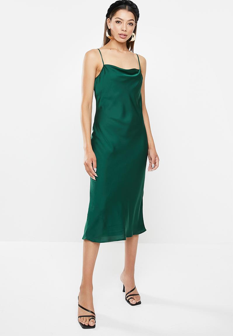 Satin cowl neckline sleeveless slip midi dress - bottle green VELVET ...