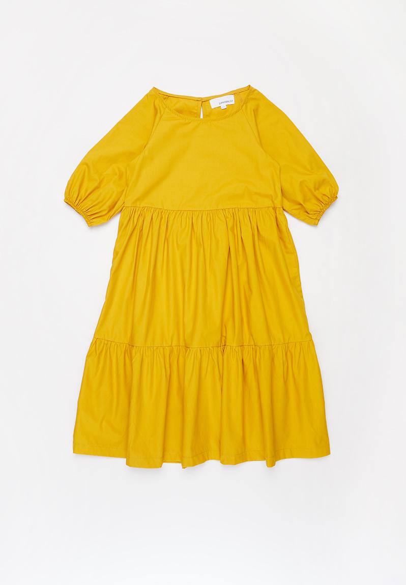 Girls puff sleeve tiered dress - sulphur gold Superbalist Dresses ...