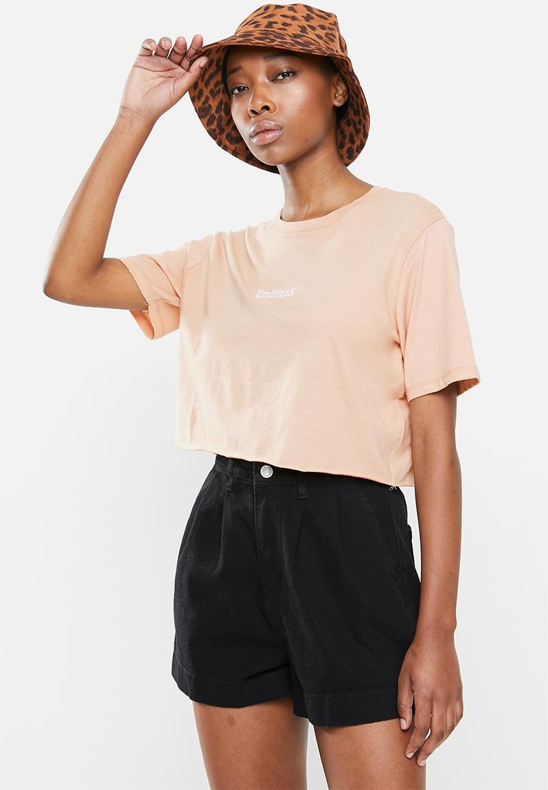 Short sleeve raw edge crop T-shirt - rugby tan/limitless Factorie T ...