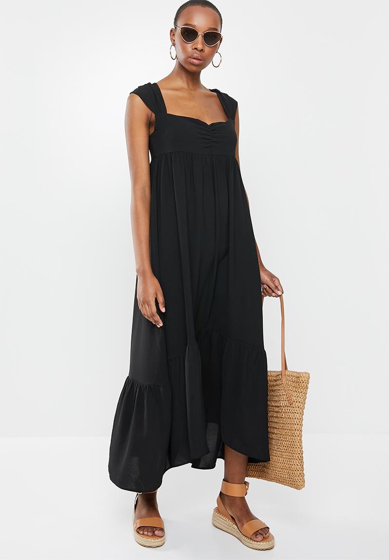 Relaxed square neck tiered maxi dress - black VELVET Casual ...