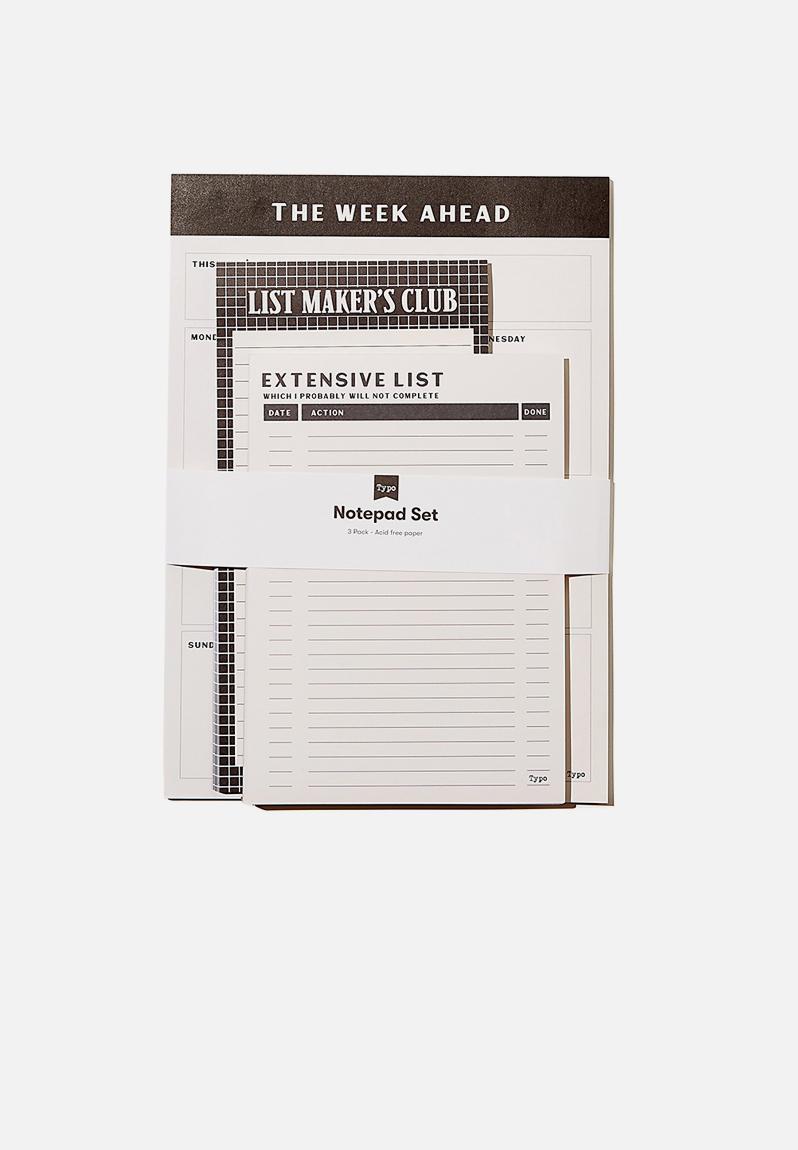 Notepad 3 pk - black & white Typo Notebooks & Diaries | Superbalist.com