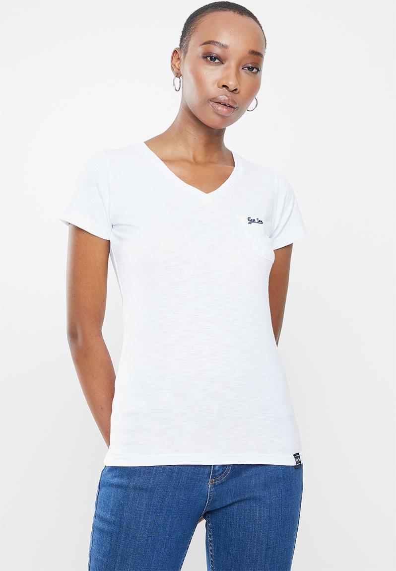 Aca joe slub v neck T-shirt - white Aca Joe T-Shirts, Vests & Camis ...